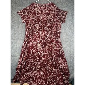 Woman Within Fit &‎ Flare Dress Women's (3X) 30/32 Maroon Paisley Print V-Neck